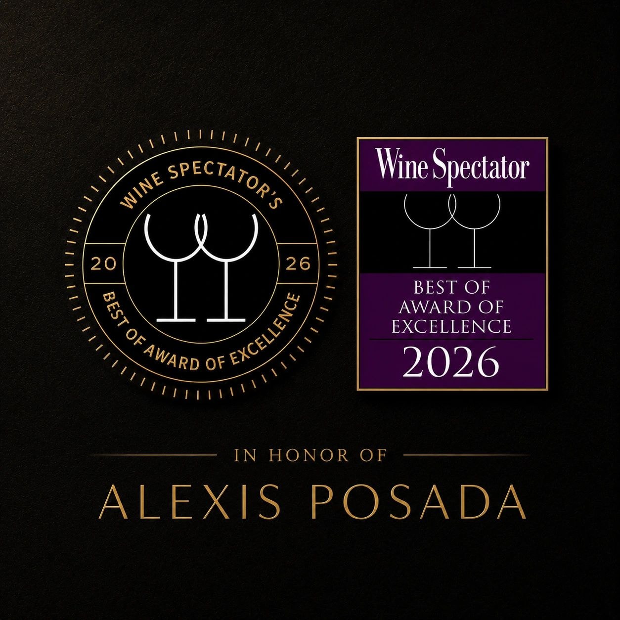 Wine Spectator Best of Award of Excellence 2026 — In Honor of Alexis Posada